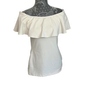 Susana Monaco Ruffle Off the Shoulder Blouse Shirt Top, Women, Medium, Off-White